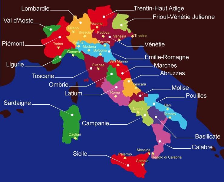 Carte des regions italiennes